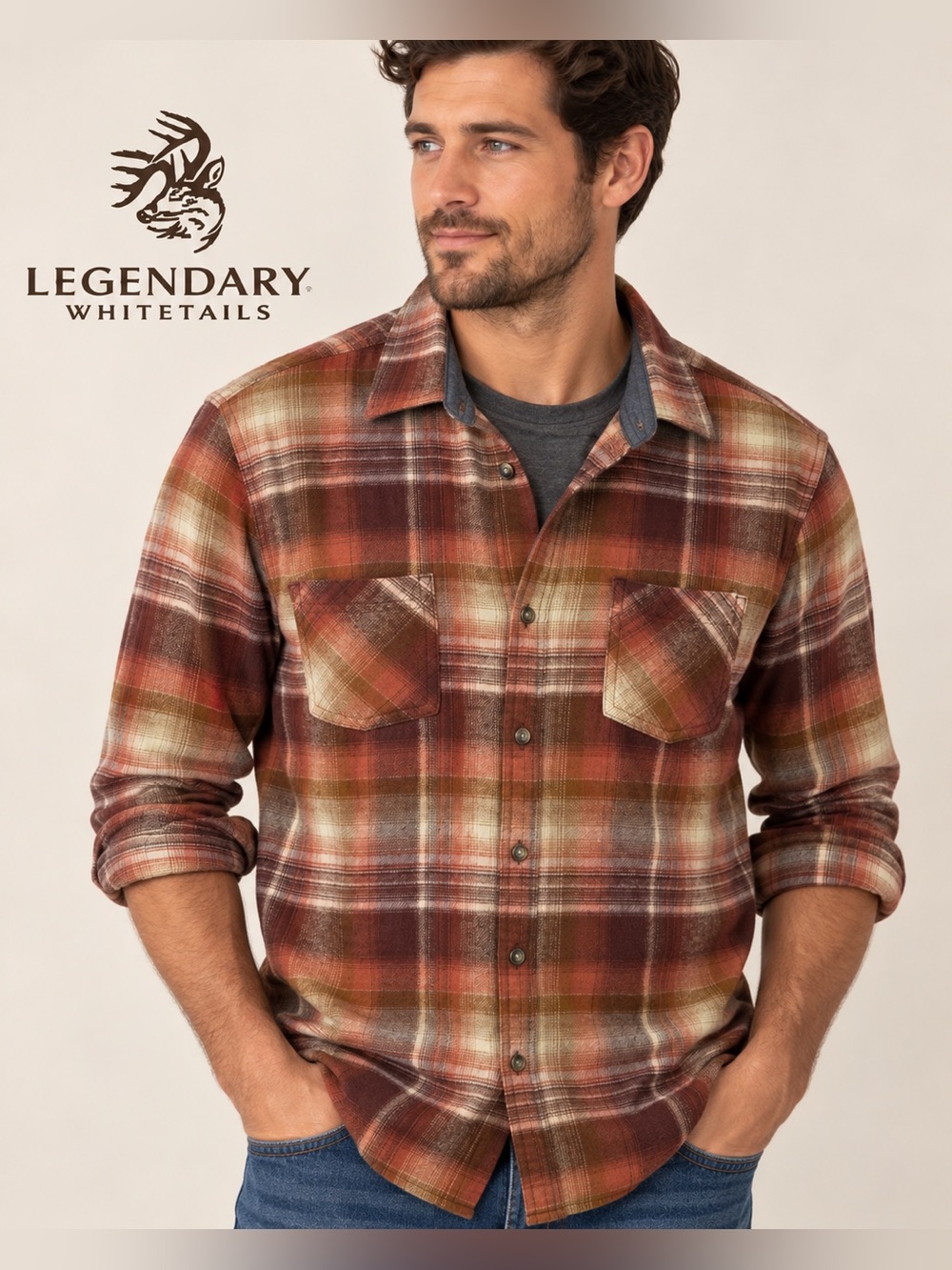 Legendary Whitetails Flannel Shirt Plaid Cotton Snap Button Men's MD